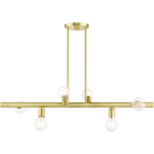 45866-12 6 Light Satin Brass Linear Chandelier-Lighting LumensChandeliers