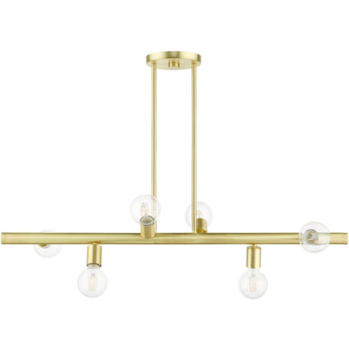 45866-12 6 Light Satin Brass Linear Chandelier-Lighting LumensChandeliers