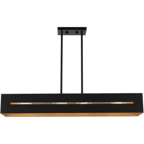 45957-14 4 Light Textured Black with Brushed Nickel Accents Linear Chandelier-Lighting LumensChandeliers