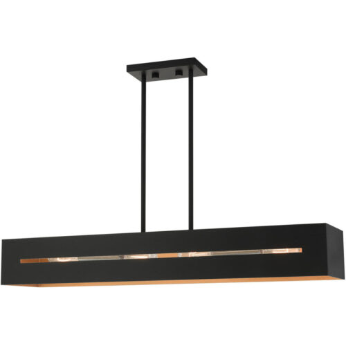 45957-14 4 Light Textured Black with Brushed Nickel Accents Linear Chandelier-Lighting LumensChandeliers