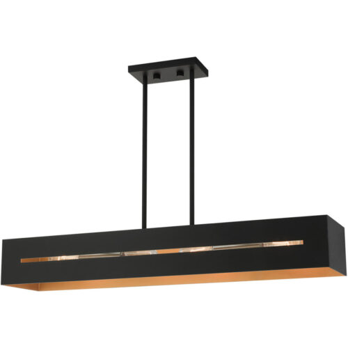 45957-14 4 Light Textured Black with Brushed Nickel Accents Linear Chandelier-Lighting LumensChandeliers