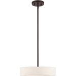 4 Light Bronze Chandelier with Hand Crafted Oatmeal Fabric Hardback Shade-Lighting LumensChandeliers