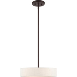 4 Light Bronze Chandelier with Hand Crafted Oatmeal Fabric Hardback Shade-Lighting LumensChandeliers