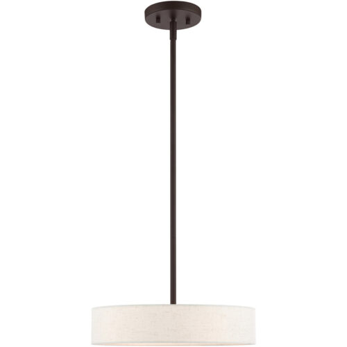 4 Light Bronze Chandelier with Hand Crafted Oatmeal Fabric Hardback Shade-Lighting LumensChandeliers