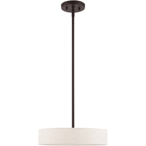 4 Light Bronze Chandelier with Hand Crafted Oatmeal Fabric Hardback Shade-Lighting LumensChandeliers