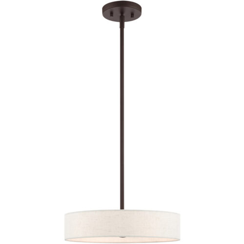 4 Light Bronze Chandelier with Hand Crafted Oatmeal Fabric Hardback Shade-Lighting LumensChandeliers