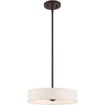 4 Light Bronze Chandelier with Hand Crafted Oatmeal Fabric Hardback Shade-Lighting LumensChandeliers