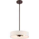 4 Light Bronze Chandelier with Hand Crafted Oatmeal Fabric Hardback Shade-Lighting LumensChandeliers