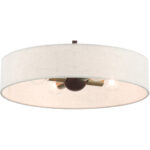 4 Light Bronze Chandelier with Hand Crafted Oatmeal Fabric Hardback Shade-Lighting LumensChandeliers