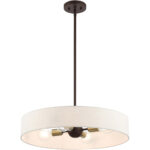 4 Light Bronze Chandelier with Hand Crafted Oatmeal Fabric Hardback Shade-Lighting LumensChandeliers