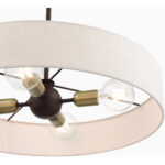 4 Light Bronze Chandelier with Hand Crafted Oatmeal Fabric Hardback Shade-Lighting LumensChandeliers