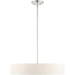 4 Light Brushed Nickel Chandelier with Hand Crafted Oatmeal Fabric Hardback Shade-Lighting LumensChandeliers