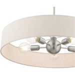 5 Light Brushed Nickel Chandelier with Hand Crafted Oatmeal Fabric Hardback Shade-Lighting LumensChandeliers