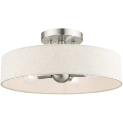 4 Light Brushed Nickel Semi Flush Mount with Hand Crafted Oatmeal Fabric Hardback Shade-Lighting LumensSemi Flush