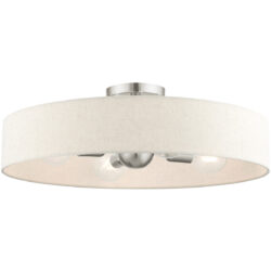 4 Light Brushed Nickel Semi Flush Mount with Hand Crafted Oatmeal Fabric Hardback Shade-Lighting LumensSemi Flush