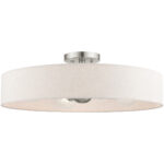 4 Light Brushed Nickel Semi Flush Mount with Hand Crafted Oatmeal Fabric Hardback Shade-Lighting LumensSemi Flush