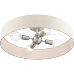 4 Light Brushed Nickel Semi Flush Mount with Hand Crafted Oatmeal Fabric Hardback Shade-Lighting LumensSemi Flush