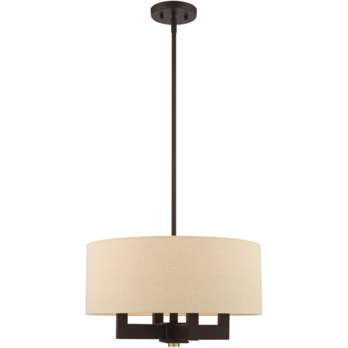 4 Light Bronze Chandelier with Hand Crafted Ash Gray Linen Fabric Hardback Shade-Lighting LumensChandeliers