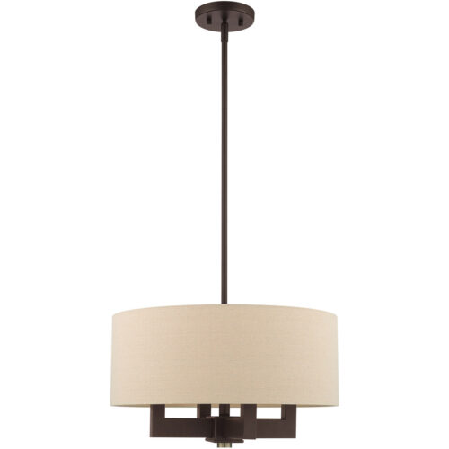 4 Light Bronze Chandelier with Hand Crafted Ash Gray Linen Fabric Hardback Shade-Lighting LumensChandeliers