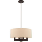 4 Light Bronze Chandelier with Hand Crafted Ash Gray Linen Fabric Hardback Shade-Lighting LumensChandeliers