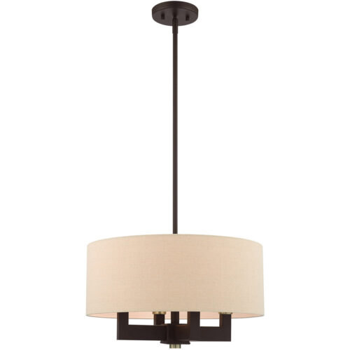 4 Light Bronze Chandelier with Hand Crafted Ash Gray Linen Fabric Hardback Shade-Lighting LumensChandeliers