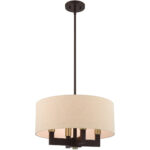 4 Light Bronze Chandelier with Hand Crafted Ash Gray Linen Fabric Hardback Shade-Lighting LumensChandeliers