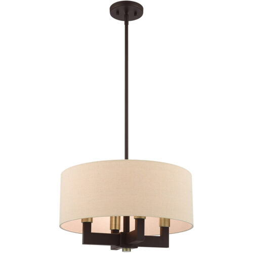 4 Light Bronze Chandelier with Hand Crafted Ash Gray Linen Fabric Hardback Shade-Lighting LumensChandeliers