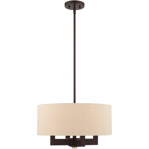 4 Light Bronze Chandelier with Hand Crafted Ash Gray Linen Fabric Hardback Shade-Lighting LumensChandeliers