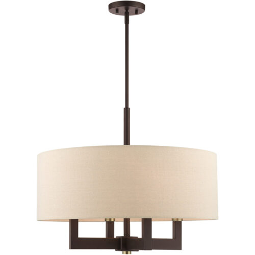 4 Light Bronze Chandelier with Hand Crafted Ash Gray Linen Fabric Hardback Shade-Lighting LumensChandeliers