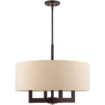 4 Light Bronze Chandelier with Hand Crafted Ash Gray Linen Fabric Hardback Shade-Lighting LumensChandeliers