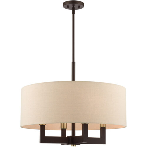 4 Light Bronze Chandelier with Hand Crafted Ash Gray Linen Fabric Hardback Shade-Lighting LumensChandeliers