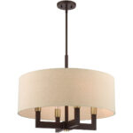 4 Light Bronze Chandelier with Hand Crafted Ash Gray Linen Fabric Hardback Shade-Lighting LumensChandeliers