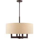 4 Light Bronze Chandelier with Hand Crafted Ash Gray Linen Fabric Hardback Shade-Lighting LumensChandeliers