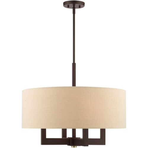 4 Light Bronze Chandelier with Hand Crafted Ash Gray Linen Fabric Hardback Shade-Lighting LumensChandeliers