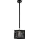 1 Light Black Pendant light Hanging Light Fixture with Black Stainless Mesh Shade-Lighting LumensPendant Lights