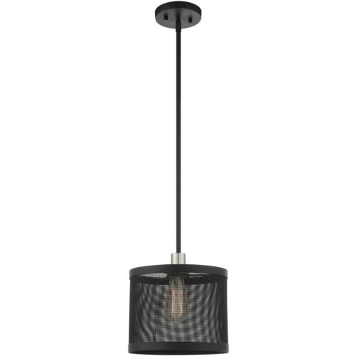 1 Light Black Pendant light Hanging Light Fixture with Black Stainless Mesh Shade-Lighting LumensPendant Lights