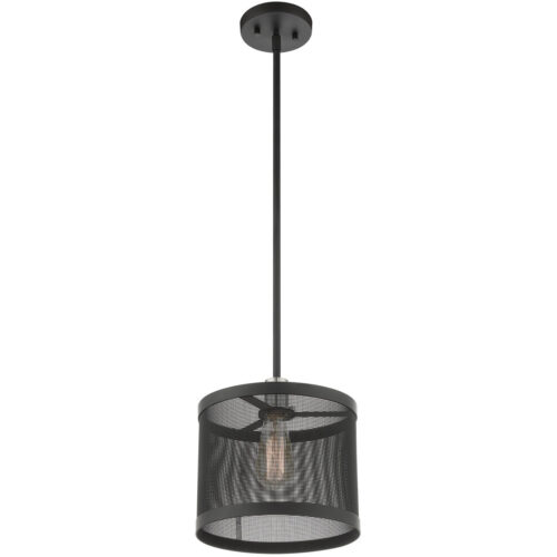 1 Light Black Pendant light Hanging Light Fixture with Black Stainless Mesh Shade-Lighting LumensPendant Lights