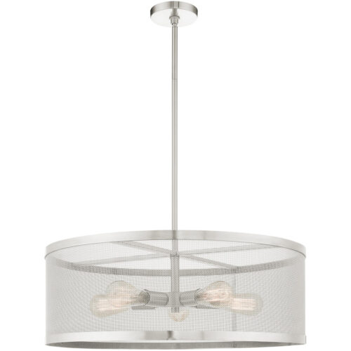 5 Light Brushed Nickel Chandelier with Brushed Nickel Stainless Mesh Shade-Lighting LumensChandeliers