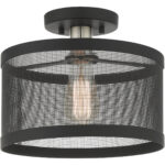 1 Light Black Semi Flush Mount with Black Stainless Mesh Shade-Lighting LumensSemi Flush