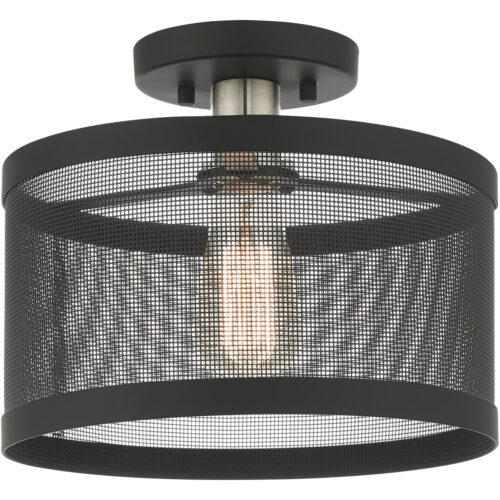 1 Light Black Semi Flush Mount with Black Stainless Mesh Shade-Lighting LumensSemi Flush