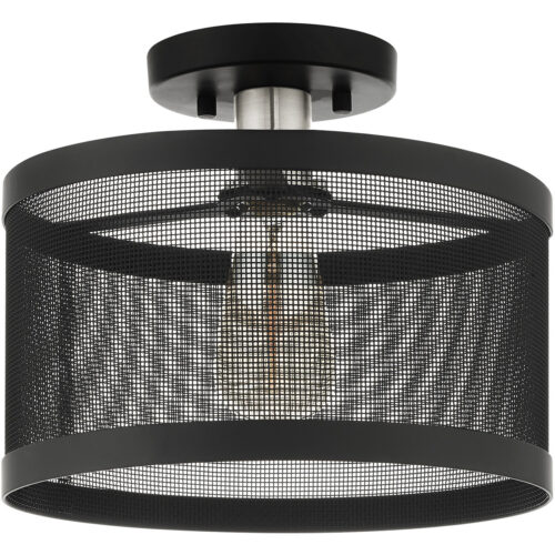 1 Light Black Semi Flush Mount with Black Stainless Mesh Shade-Lighting LumensSemi Flush