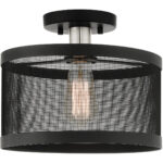 1 Light Black Semi Flush Mount with Black Stainless Mesh Shade-Lighting LumensSemi Flush