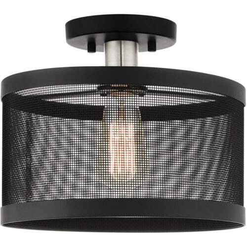 1 Light Black Semi Flush Mount with Black Stainless Mesh Shade-Lighting LumensSemi Flush