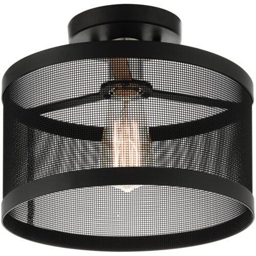 1 Light Black Semi Flush Mount with Black Stainless Mesh Shade-Lighting LumensSemi Flush