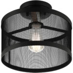 1 Light Black Semi Flush Mount with Black Stainless Mesh Shade-Lighting LumensSemi Flush