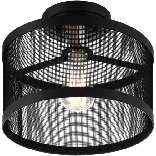 1 Light Black Semi Flush Mount with Black Stainless Mesh Shade-Lighting LumensSemi Flush