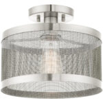 1 Light Brushed Nickel Semi Flush Mount with Brushed Nickel Stainless Mesh Shade-Lighting LumensSemi Flush