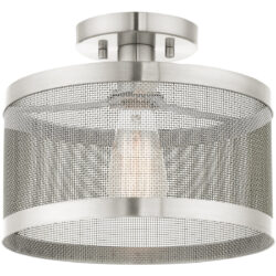 1 Light Brushed Nickel Semi Flush Mount with Brushed Nickel Stainless Mesh Shade-Lighting LumensSemi Flush