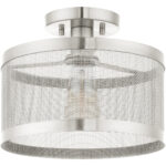 1 Light Brushed Nickel Semi Flush Mount with Brushed Nickel Stainless Mesh Shade-Lighting LumensSemi Flush