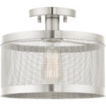 1 Light Brushed Nickel Semi Flush Mount with Brushed Nickel Stainless Mesh Shade-Lighting LumensSemi Flush